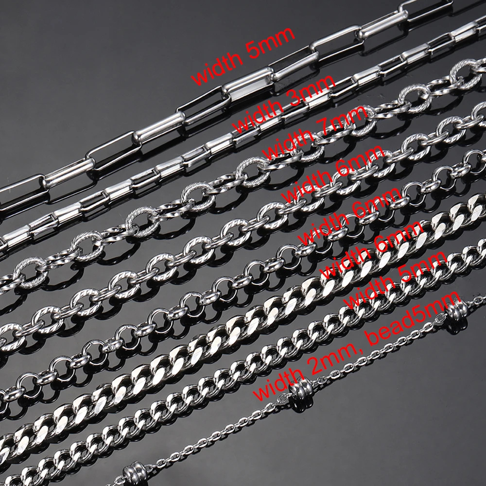 1Meter Stainless Steel Steel Color Chain DIY Necklaces Jewelry Making Rolo Cable Link Curb Thick Chain Man Bracelets Accessories