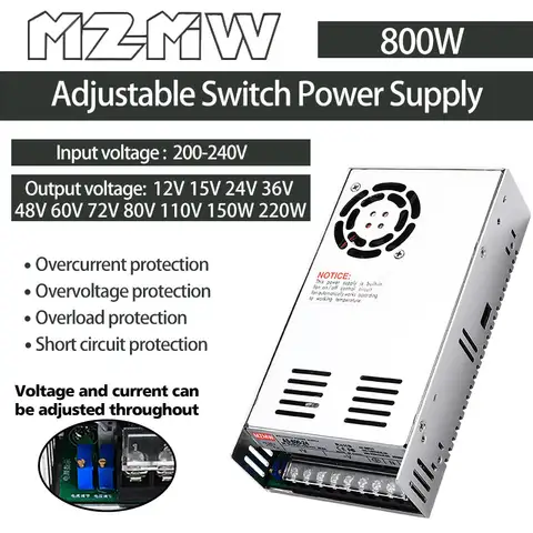 Ayarlanabilir 800W Anahtarlama Güç Kaynağı 180-264VAC 0-15V 24V 36V 48V 60V 72V 80V 110V 220V Endüstriyel Transformatörler Adaptör SMPS