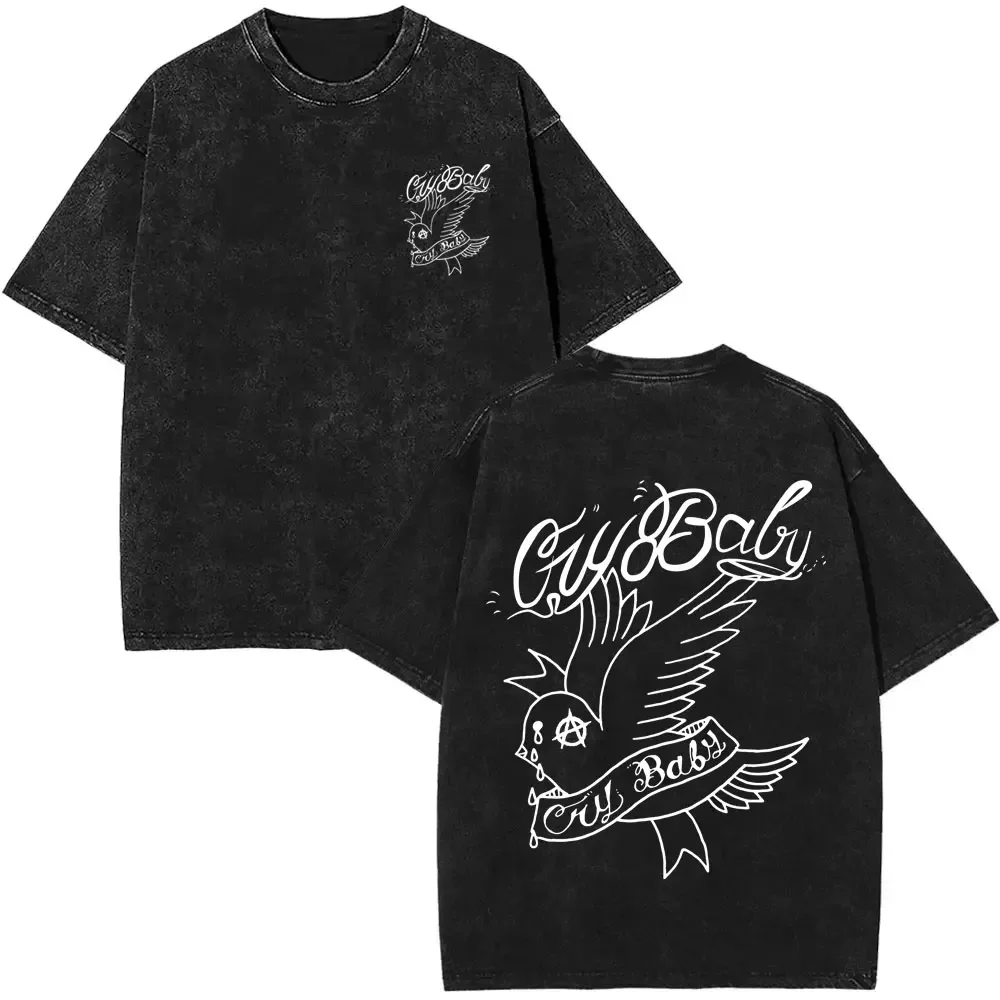 غسلها خمر مغني الراب ليل اللمحة مزدوجة الوجهين طباعة تي شيرت الرجال النساء موضة الهيب هوب المتضخم قصيرة الأكمام تي شيرت الشارع الشهير #1