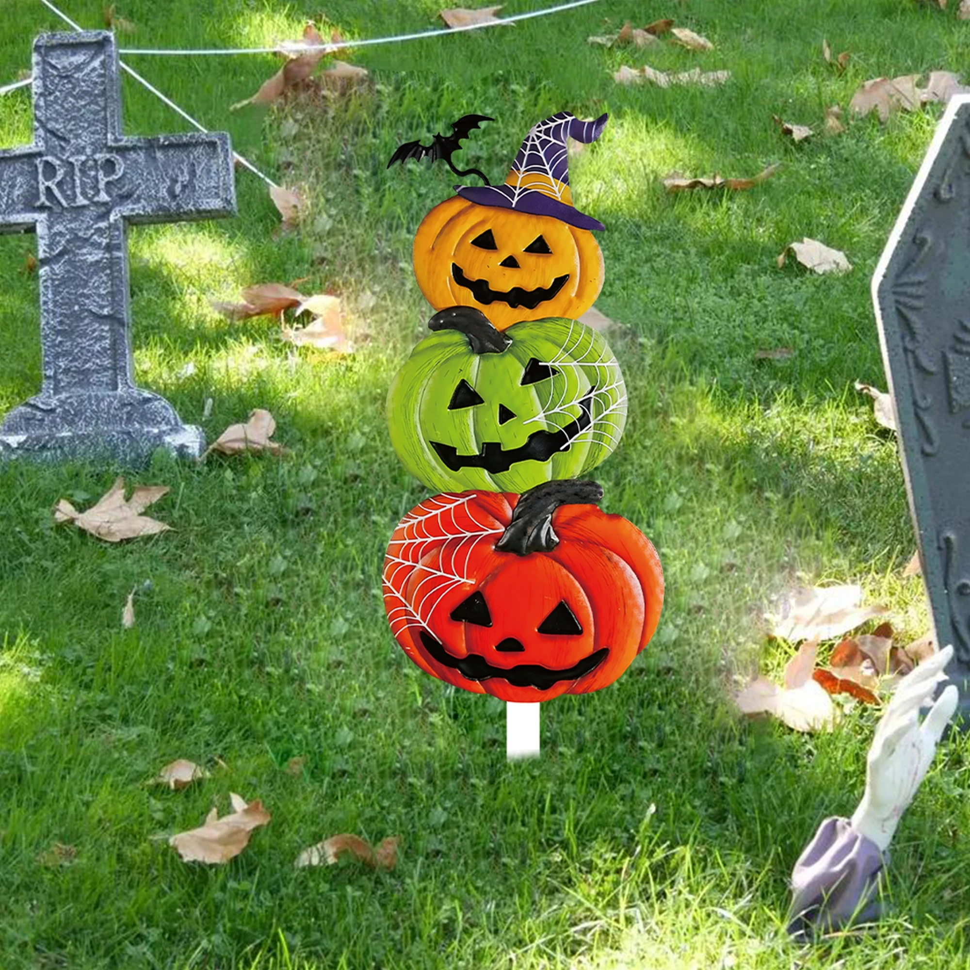 

Забавный стек тыквы на Хэллоуин, металлические украшения для двора, уличные украшения, украшения для газона, садовые колья для жуткой осенней дисплея