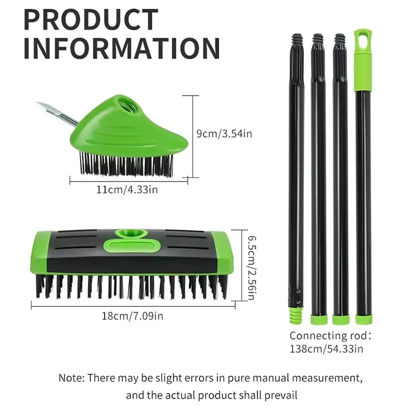 50IN Long Handle Moss Removal Brush - Deck Crevice Cleaning Tool with Wire Brush for Driveway Patio Weed Remover