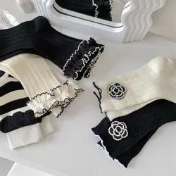 Breathable Soft Flower Sweet Ruffle Thick Trendy Korean Style Socks Women Socks Cotton Hosiery Middle Tube Socks