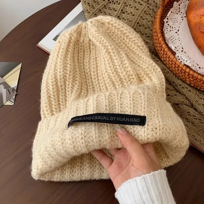 

2024 New Women Winter Warm Beanies Hat Scarf set Breathable Rabbit Hair Blend Knitted Hat Scarf for Women warm lining Caps