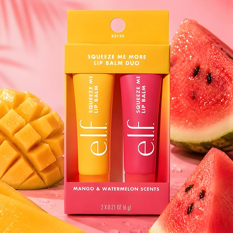 Hot Elf Brand Fruit Gloss Lip Balm 2Pcs Duo Set Bubblegum-Cherry Mango-Watermelon Lip Gloss Lasting Moisturizer Care Cosmetics