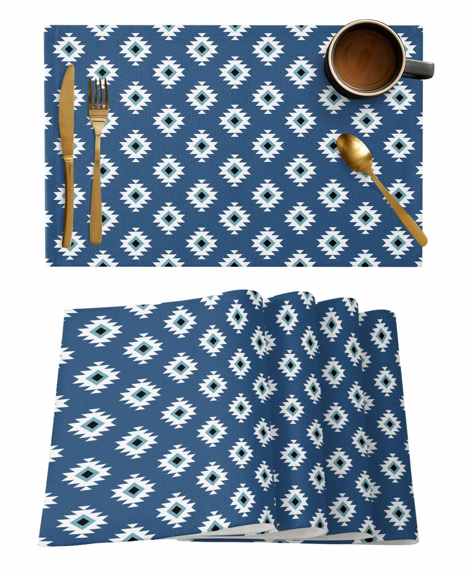 4/6 Pcs Bohemian Aztec Texture Placemat Kitchen Placemat Home Decoration Dining Table Mats Coffee Coaster Mat