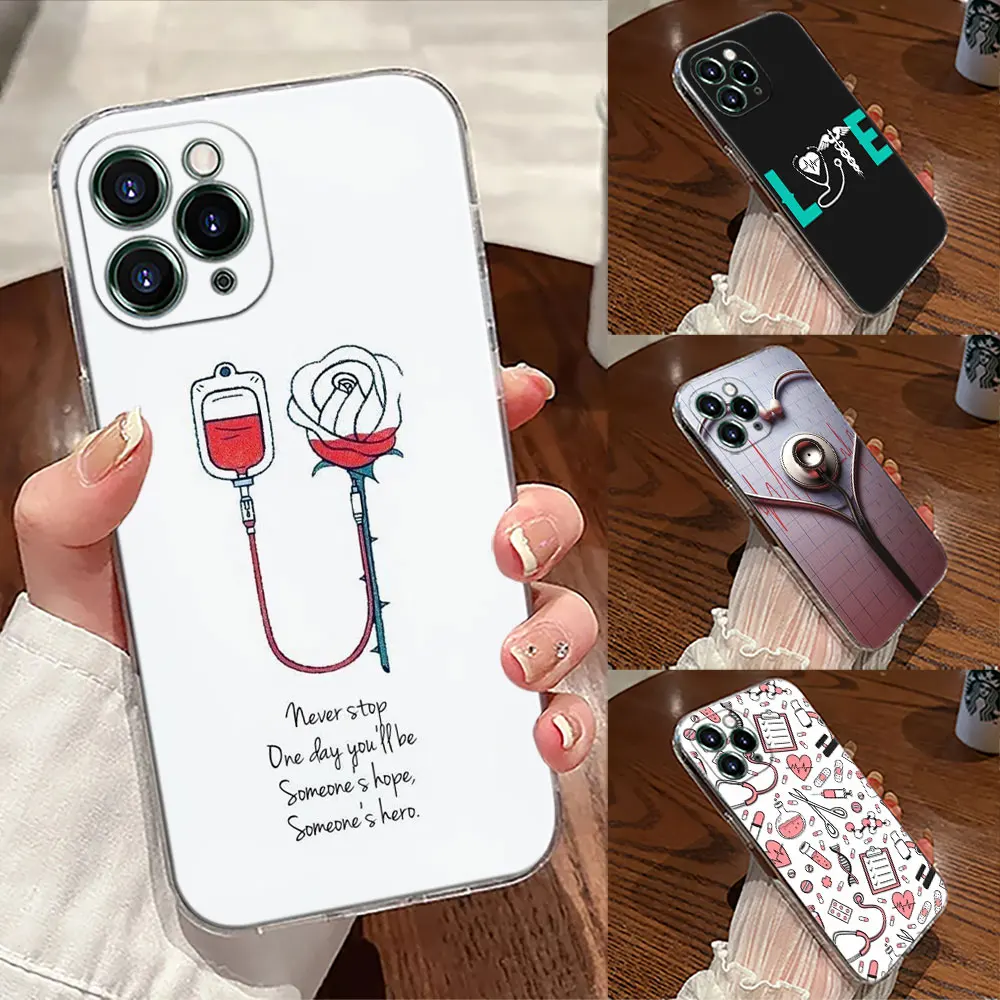 Funda Transparente con Diseño de Enfermera, Medicina y Salud para Apple iPhone 17, 16, 15, 14, 13, 12, 11 Pro Max, 16 Plus, 16E, 17 Air