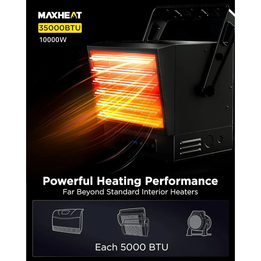 Потолочный гаражный обогреватель мощностью 10000 Вт с цифровым термостатом, проводкой 240 В, пульт дистанционного управления в комплекте, идеально подходит для больших размеров