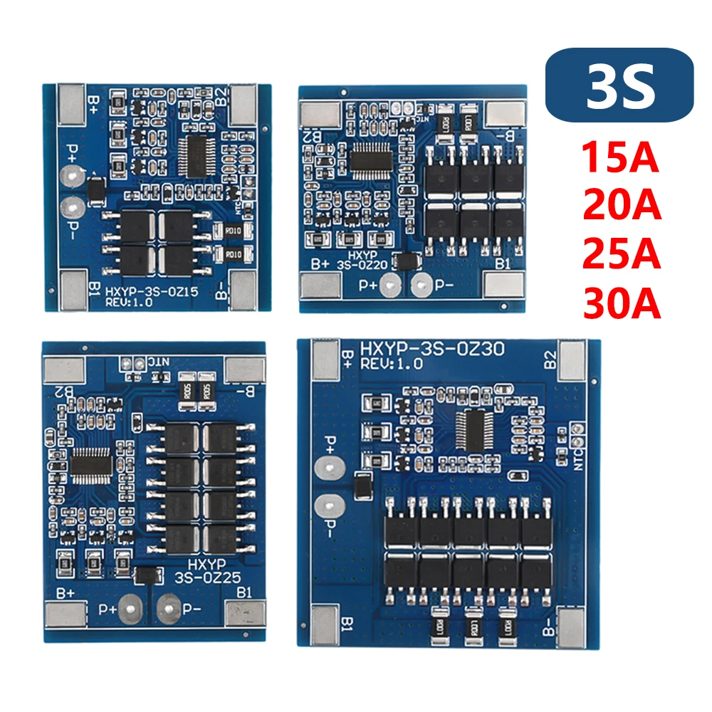Lithium Battery Protection Board, BMS com equalização e controle de temperatura, 3S12V, 18650, 15A, 20A, 25A, 30A, 11.1V, 12.6V
