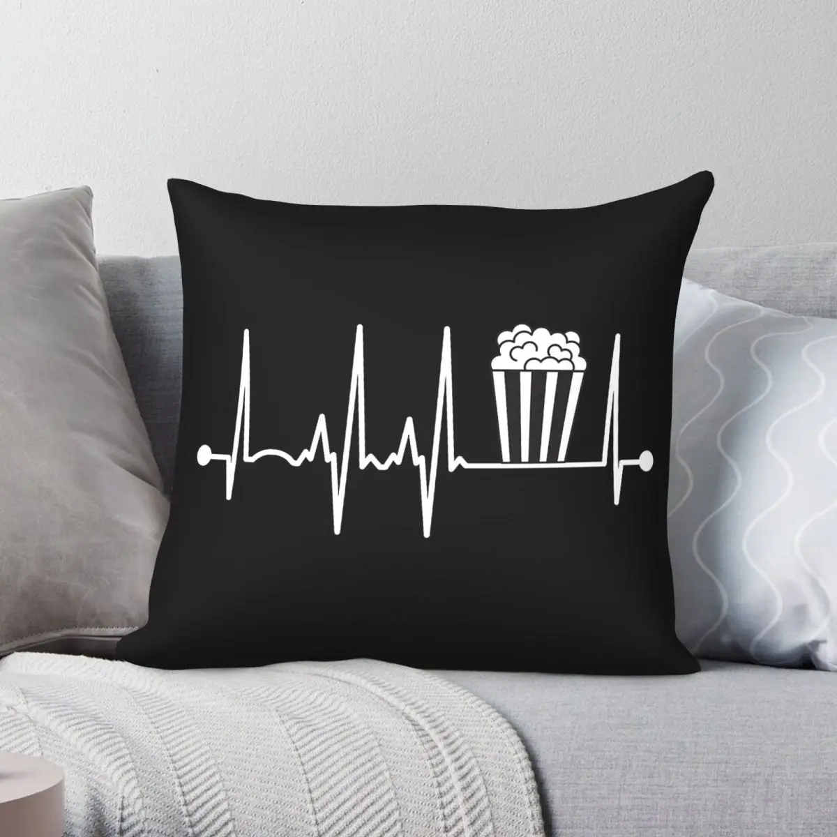 Popcorn Heartbeat Movie Lover Square Pillowcase Polyester Linen Velvet Pattern Zip Decor Car Cushion Cover