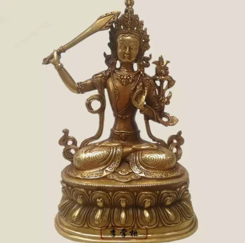 

Tibetan Buddhist handmade brass statue Manjushri Bodhisattva blessed Vajra