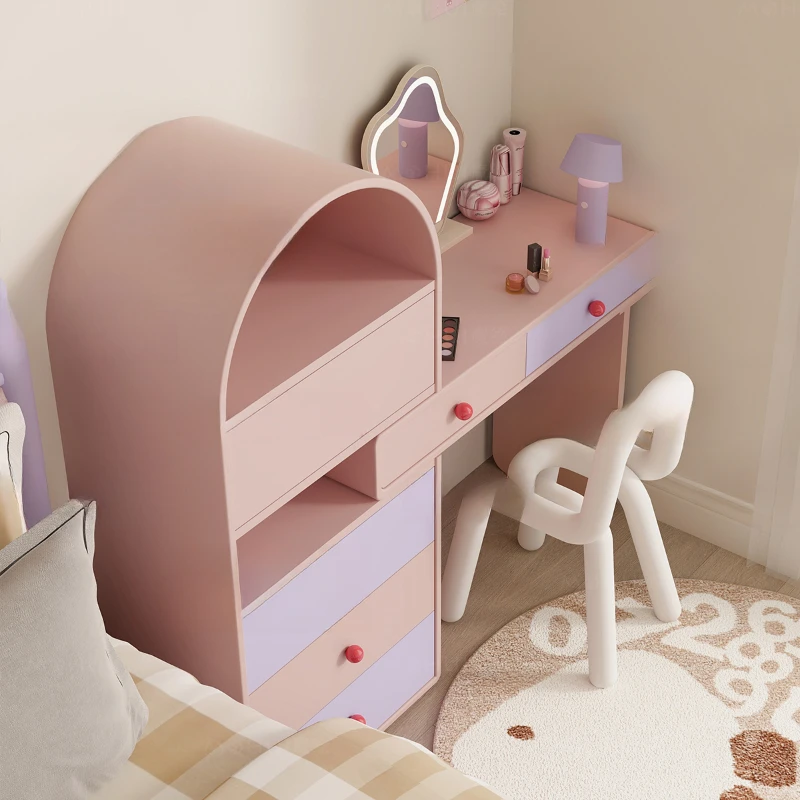 Master bedroom minimalist dressing desk, bedside storage, makeup table, French cream bucket cabinet, desk integrated