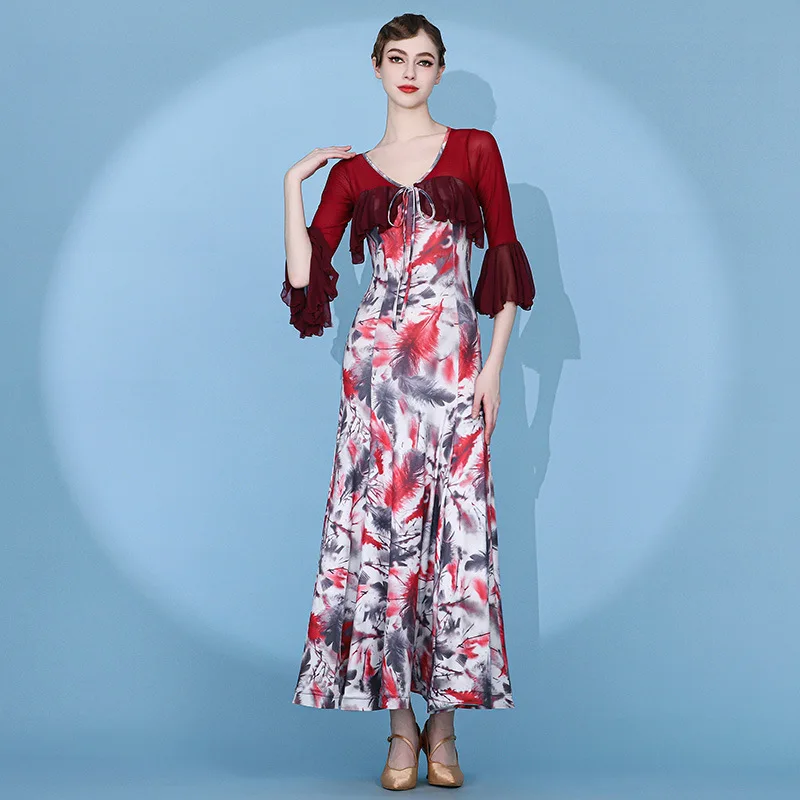 Nieuwe Nationale Standaard Wals Vriendschap Dans Moderne Dans Rok Professionele Competitie Prestaties Jurk Grote Swing Jurk