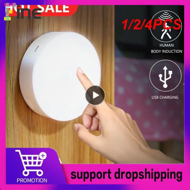 

1/2/4PCS Motion Sensor Night Light Intelligent Body Light Sensor USB Charging Night Lamp Bedroom Use For Kitchen Bathroom Closet