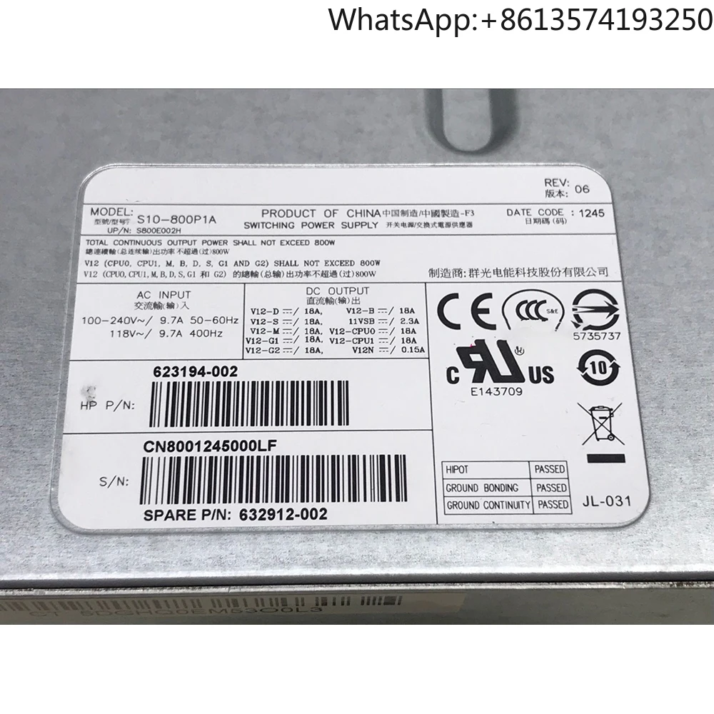 

S10-800P1A для блока питания рабочей станции HP Z620 623194-002 632912-002 800 Вт