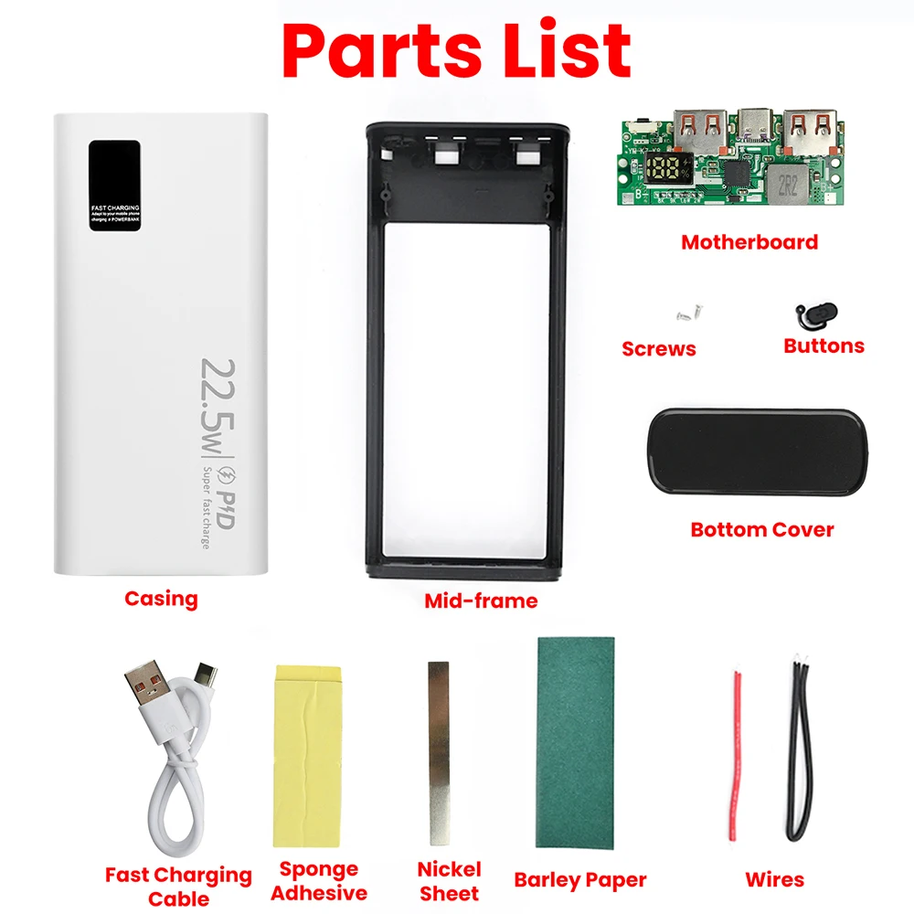 PD22.5W Batterie-Aufbewahrungsbox Schnellladung DIY Power 1260110 Powerbank-Gehäuse Elektronik-Kit – Detail 23