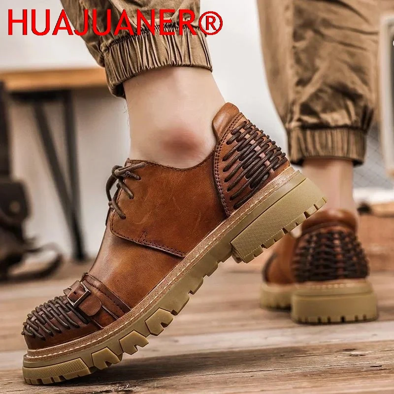 Luxury Men Casual Leather Business Tooling Shoes Comfy Thick Bottom Italian Genuine Leather Oxford Shoes Outdoor Walking Shoes