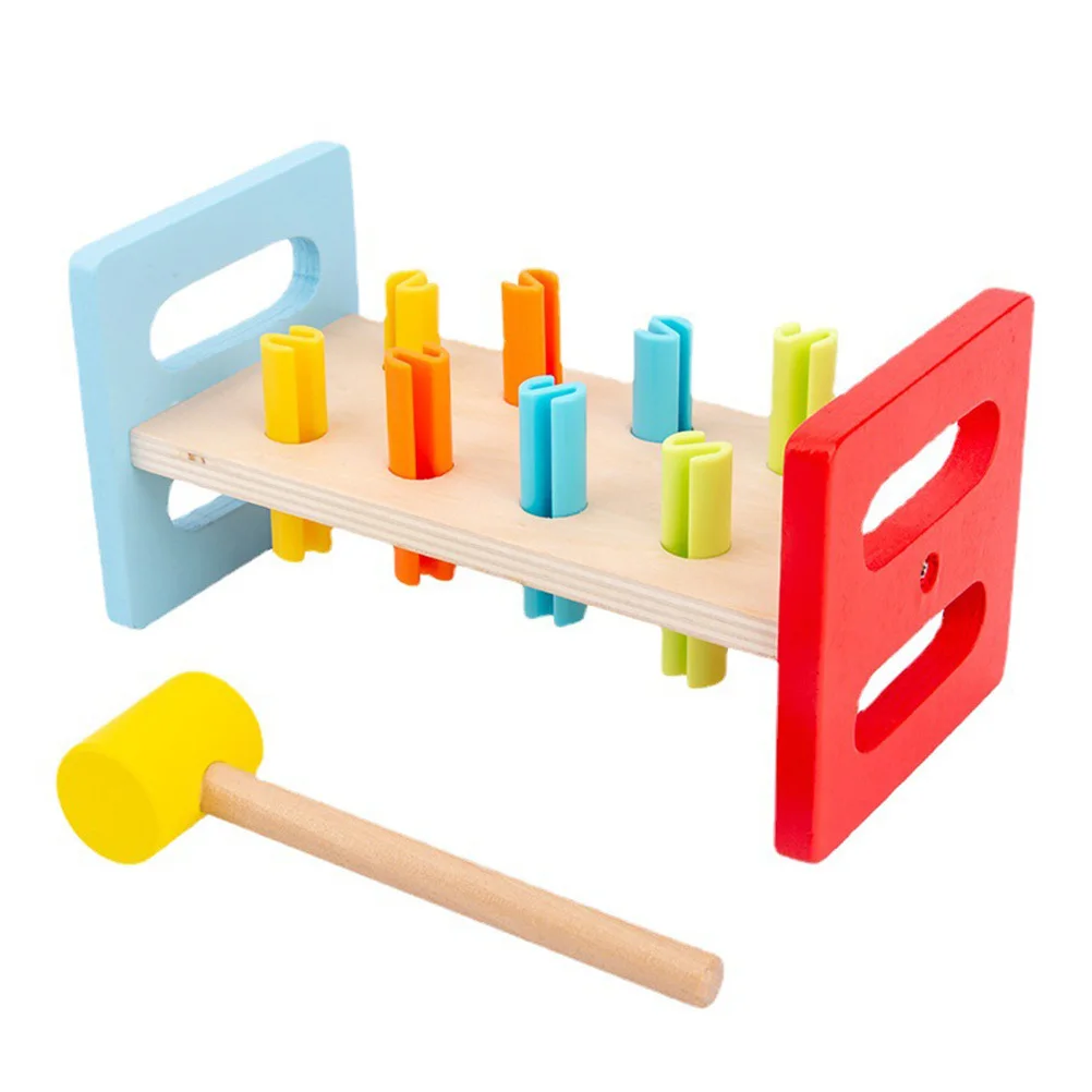 1 Set Kids Wooden Hammering Game Educational Pounding Plaything Hand-Eye Coordination Training Interactive Knocking
