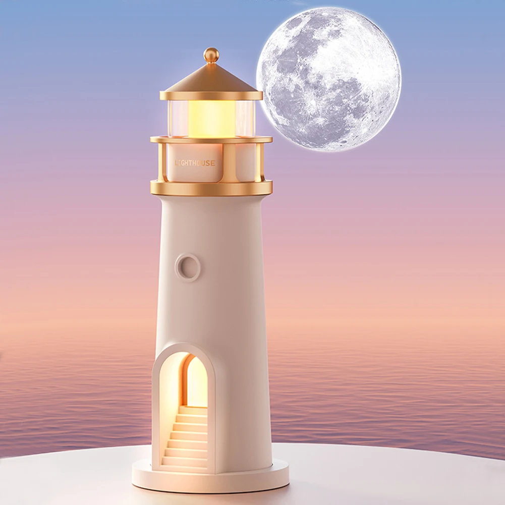 Lighthouse Moon Projection Light Beacon Projector Light Decorative Creative Desktop Light Multi-Function for Living Room Bedroom