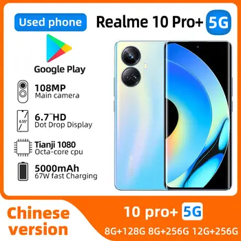 Realme 10 Pro Plus Android 5G Odemčený 6,7 palce 128 GB/256 GB Všechny barvy v dobrém stavu Originální použitý telefon 12 nejlepší prodej realme 10 pro plus verze globální - №2