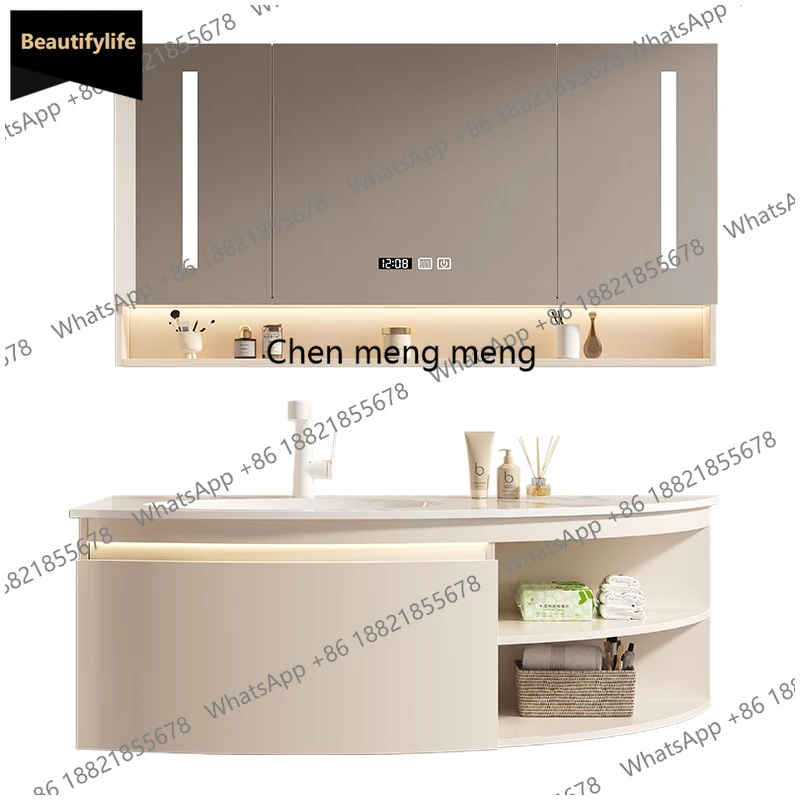 

C85 Corian integrated basin circular arc bathroom cabinet combination face wash hand basin toilet wash