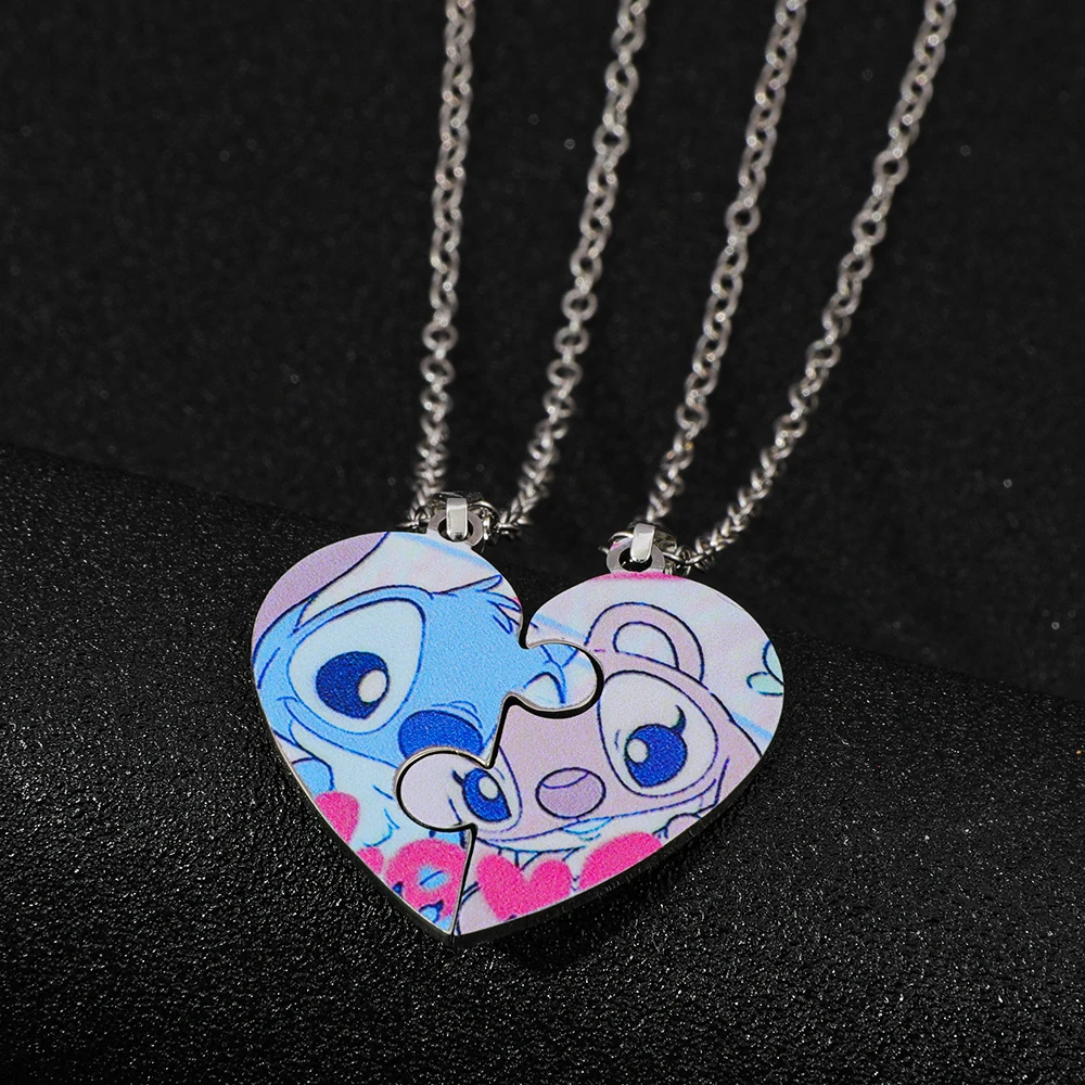 Collar con colgante de amor de dibujos animados de Disney Lilo & Stitch para parejas y amigos, joyería a juego, regalo para dar mejores amigos