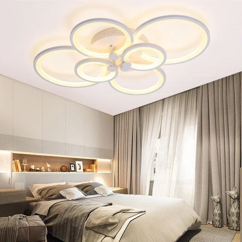 Modern minimalist living room, study, bedroom, LED chandelier, white/black circular indoor ceiling lighting fixtures