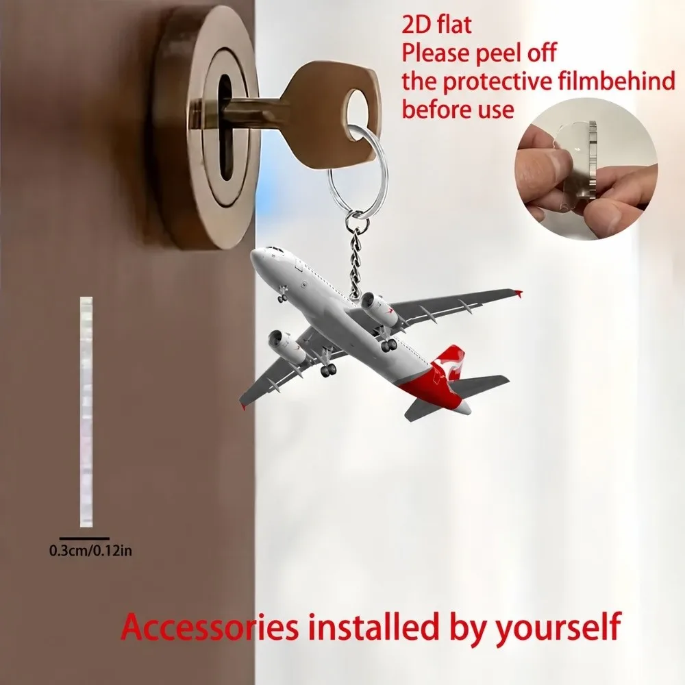2D Flat Acrylic Airplane Key Chain No Matter Where Design Bag Charm Pendant Keyring Car Keys Accessory Couple Car Keys