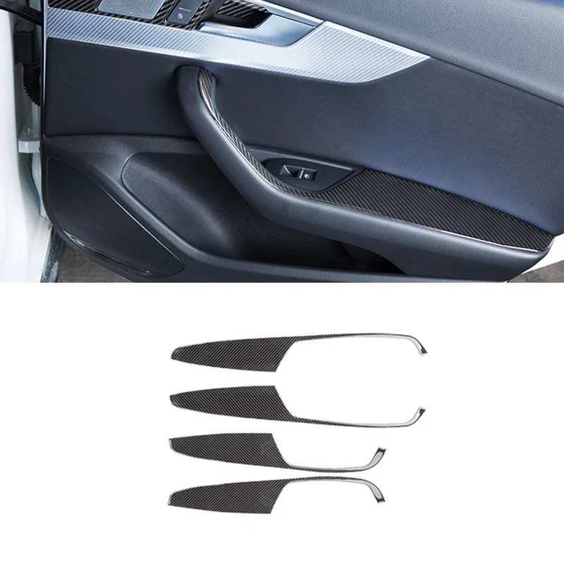 

For Audi A4 B9 A4L 2017 2018 Carbon Fiber Car Door Handle Armrest Panel Window Lift Cover Trim