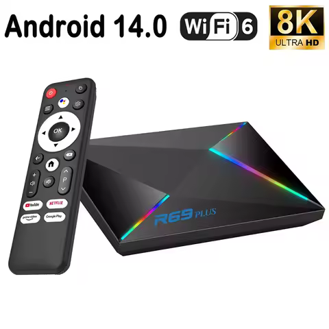 R69 Plus Smart TV Box Ultra HD 8K 4K Allwinner H728 Octa Core 4GB 64GB Voice Control TV Box WIFI 6 Android 14 BT 5.0 TV Set Box