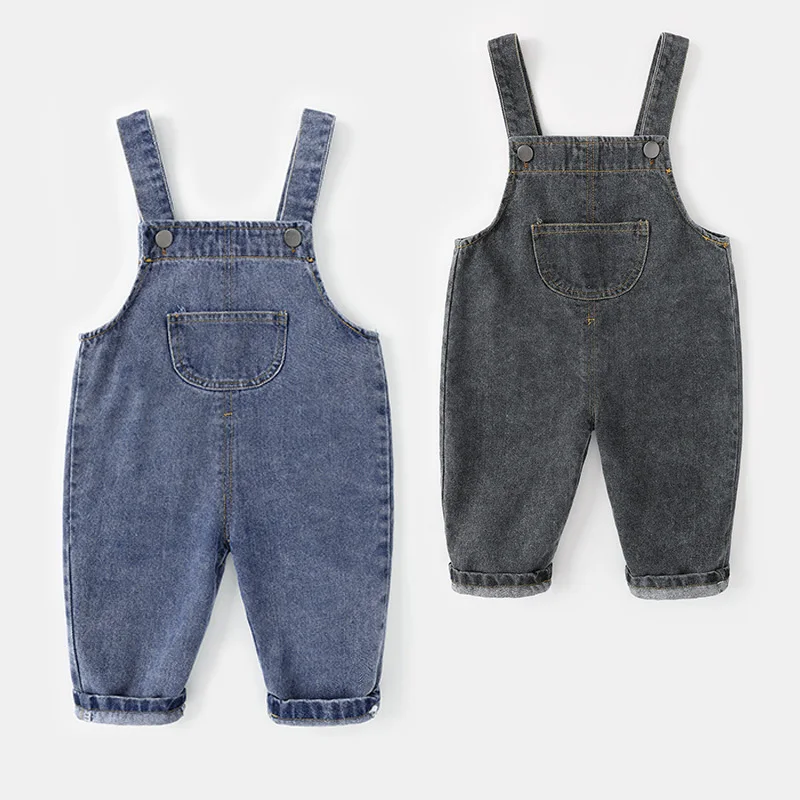 Spring Autumn Babys Girls Denim Suspenders Cotton Solid Infront Pockets Kids Girls Overalls Ins Sweet Toddler Girl Strappy Pants