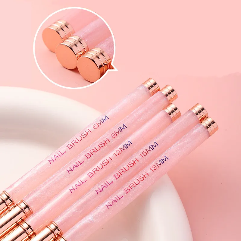 

6/9/12/15/18mm Pink Nail Liner Brushes Gel Nail Art Brush Nail Polish Painting Brush Nail Art Design Brush Pen