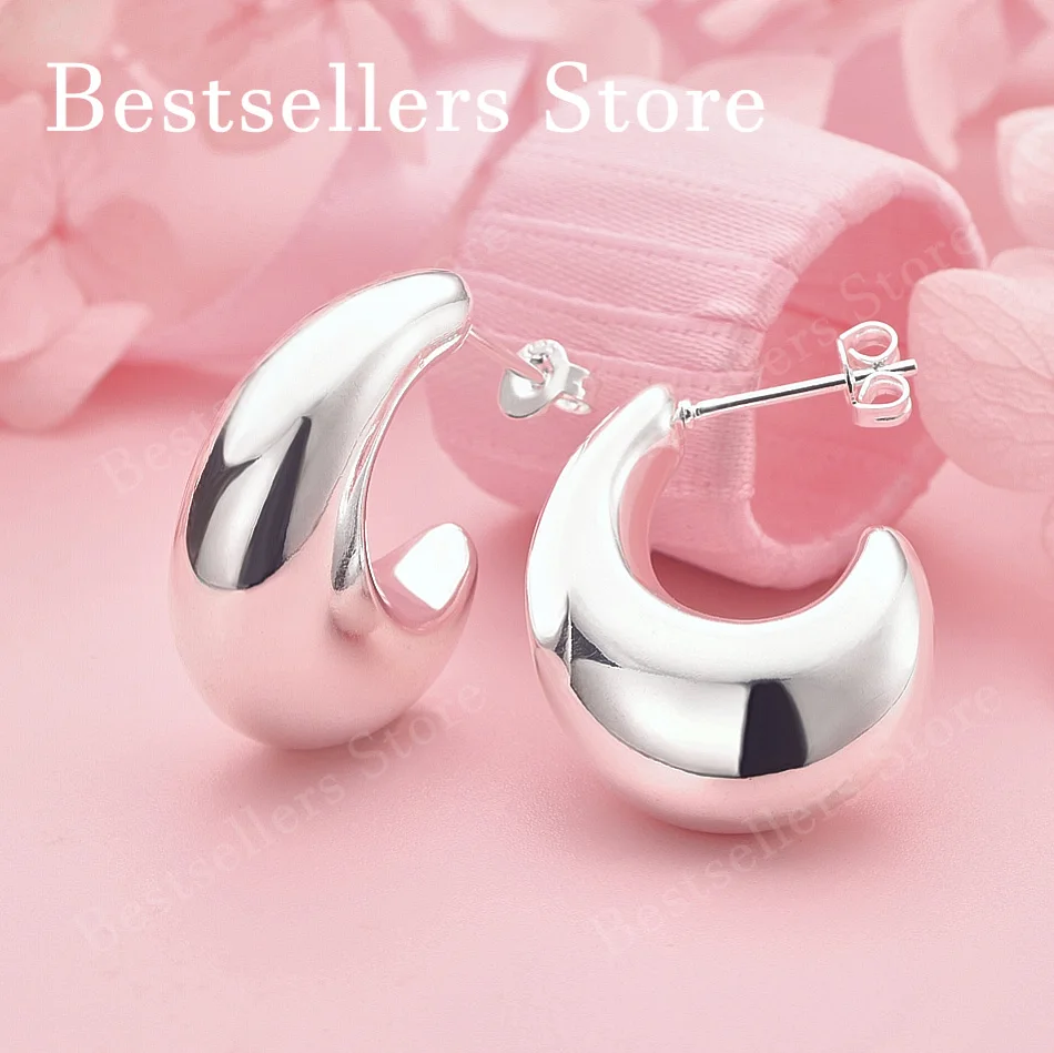 

925 Sterling Silver Exquisite Polished Moon Earrings for Women, Fashionable Wedding Party Gift Jewelry