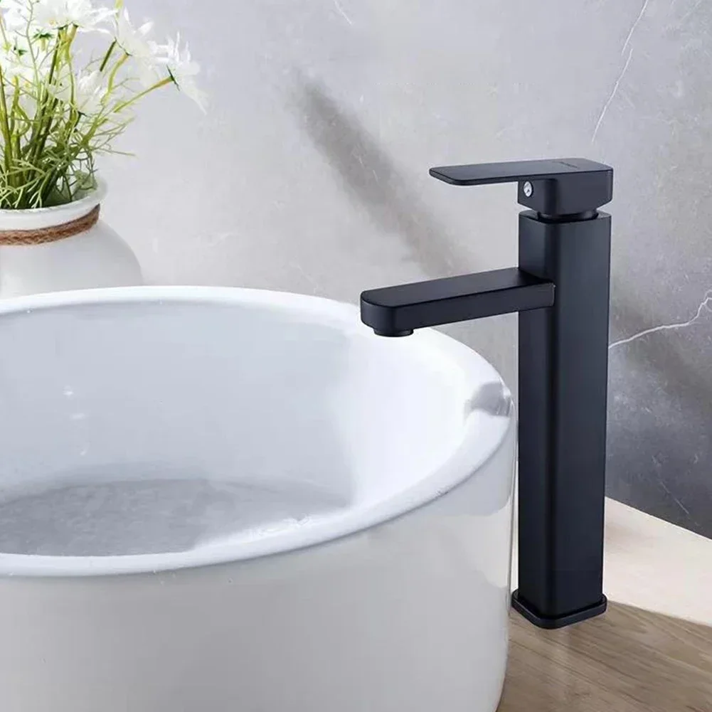 Basin Faucet Black Sink Faucet Cold And Hot Water Mixer Short Or Tall Stainless Stell Bath Wash Faucet Single Hole Tapware