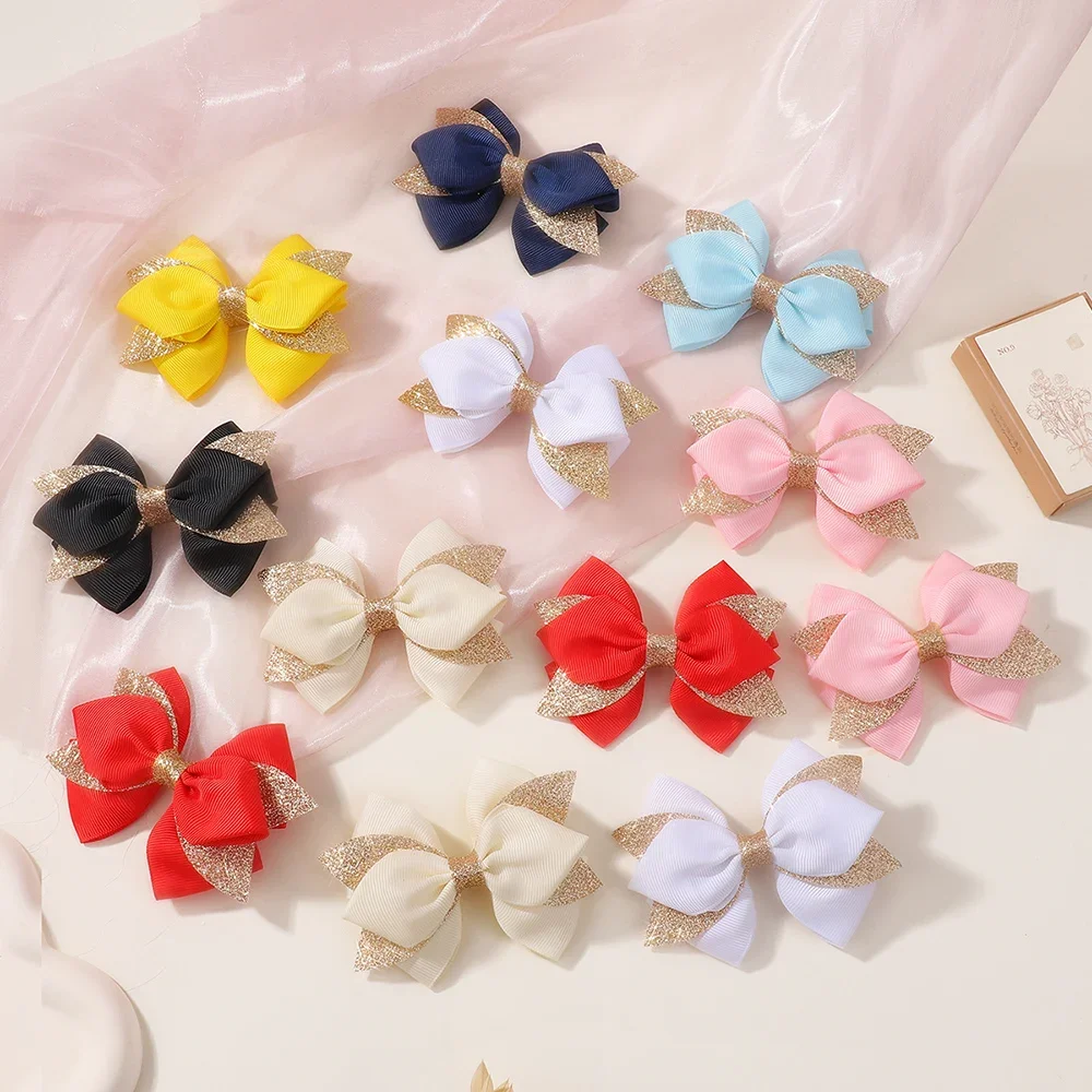 

8Pcs Kids Dovetail Bow Hair Clips for Women Girls Handmade Glitter Bowknote Hairpins Daily Hair Accessories New Headwear