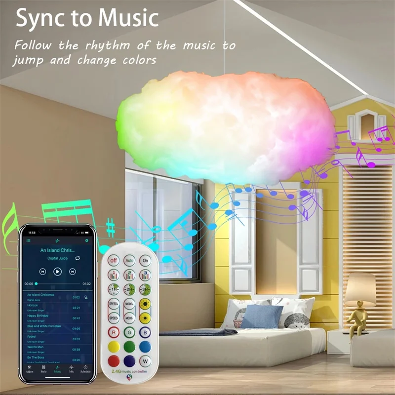 3D Cloud Lightning Light LED Night Lamp Multicolor Bedroom Clouds Lights Thunder Clouds Room Decor Smart Music Player Speaker