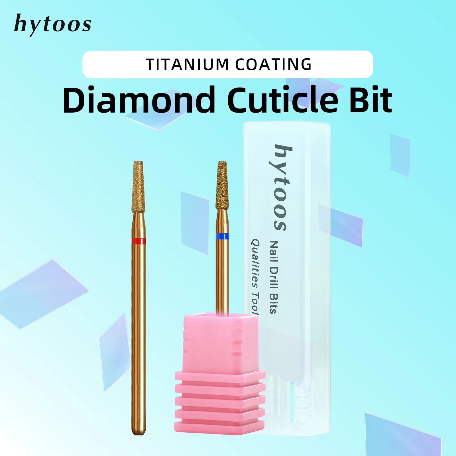HYTOOS 2mm Tapered Cuticle Clean Nail Drill Bits, Titanium Russian Diamond Nail Bit Nail Cleaner Accessories for Dead Skin