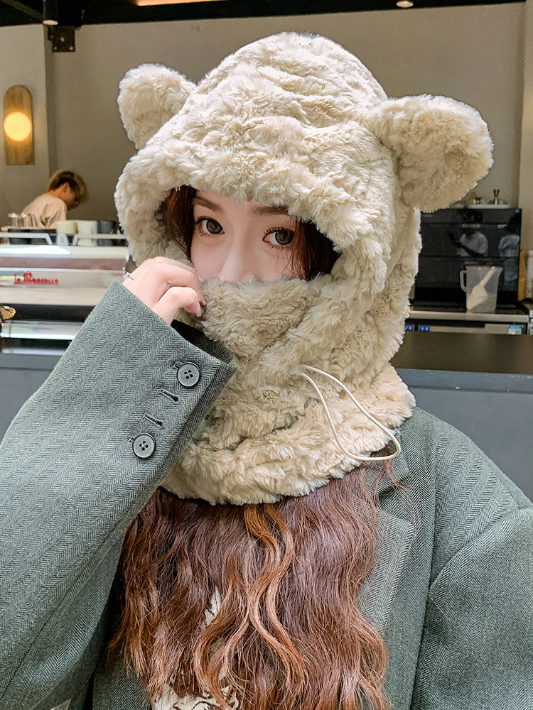 Autumn women's new plush bear fashion padded skullcap winter big head circumference cold versatile ear protection cap