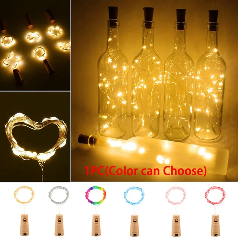 1 Pack Wine Bottle Cork Lights Additional Lr44 Batteries Silver Wire 20 Led Fairy Mini String Light For Christmas Wedding Decor