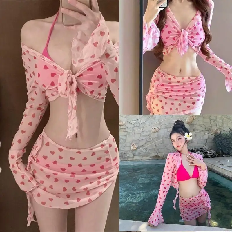 

Women Swimming Costume Set 4 Pcs Swimwear with Crop Top and Beach Skirt Push Up Swimsuits Female Bathing Suit