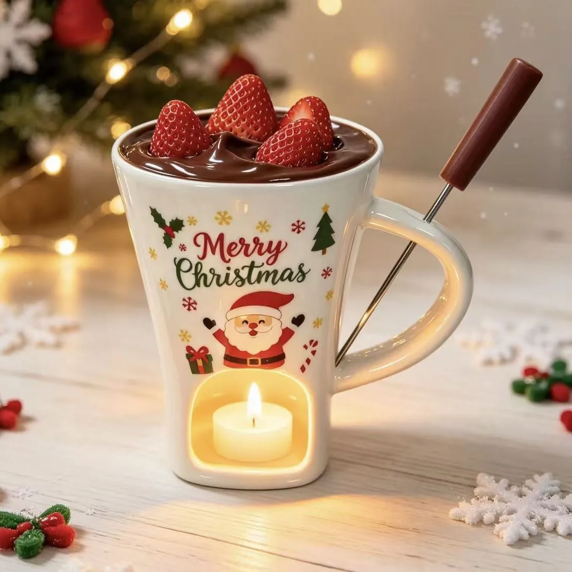 Kerst keramische mok, verwarmde chocolade-hotpot beker met kaarsen, paarstijl, kerstcadeau