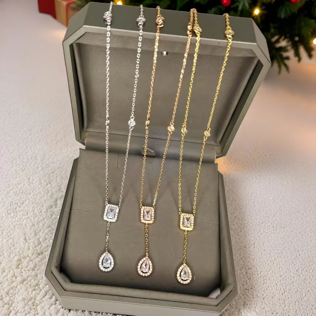 

High Quality 925 Silver Women's Lucky Romantic Style Zircon Water Droplet Necklace Pendant, Fashionable Anniversary Jewelry