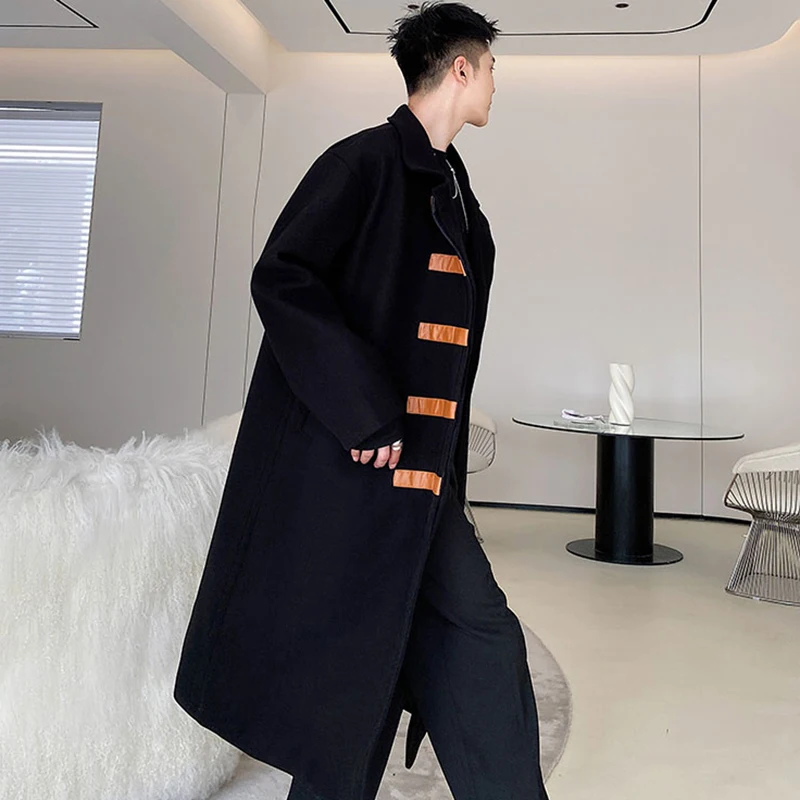 LUZHEN Placket 2026 Winter Original Elegant Color Knee-length Contrast Woolen Trench Jacket Men Handsome Windbreaker Coat JY9119