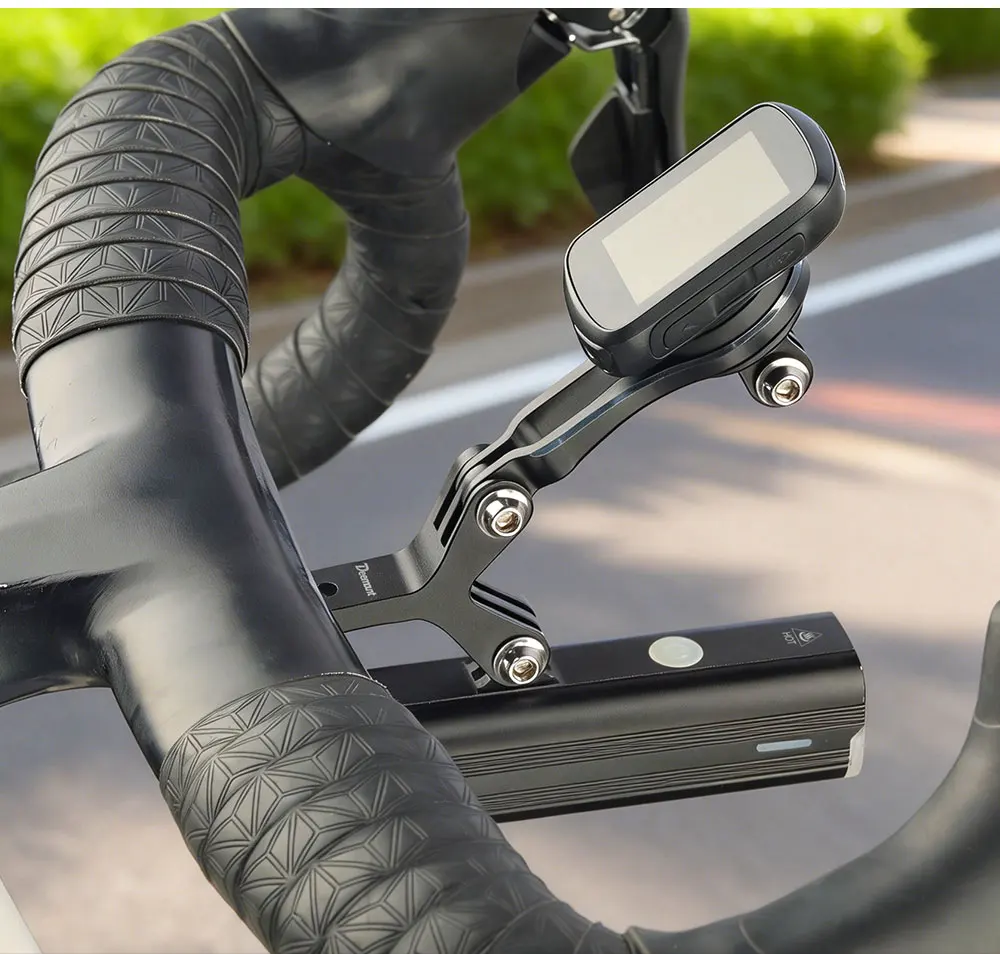 Integrierter Fahrrad-Lenker-Tachometerhalter mit 3 Basishaltern, passend für Garmin Wahoo Bryton, Doppeladapter für die Installation von Licht und Kamera – Detail 14