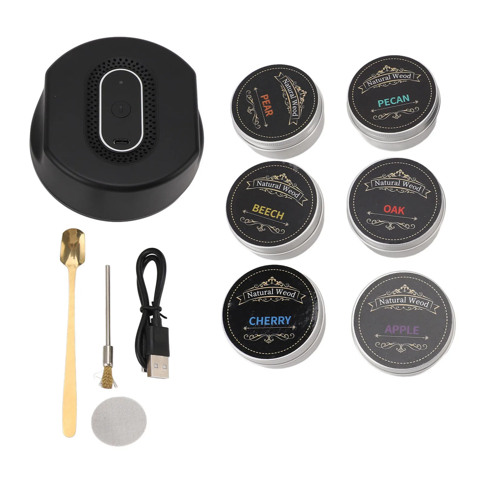 

5V Cocktail Smoker Kit with Mini Silent Fan 6 Wood Chips Electric Heating Whiskey Drink Smoker For Bar Home Party