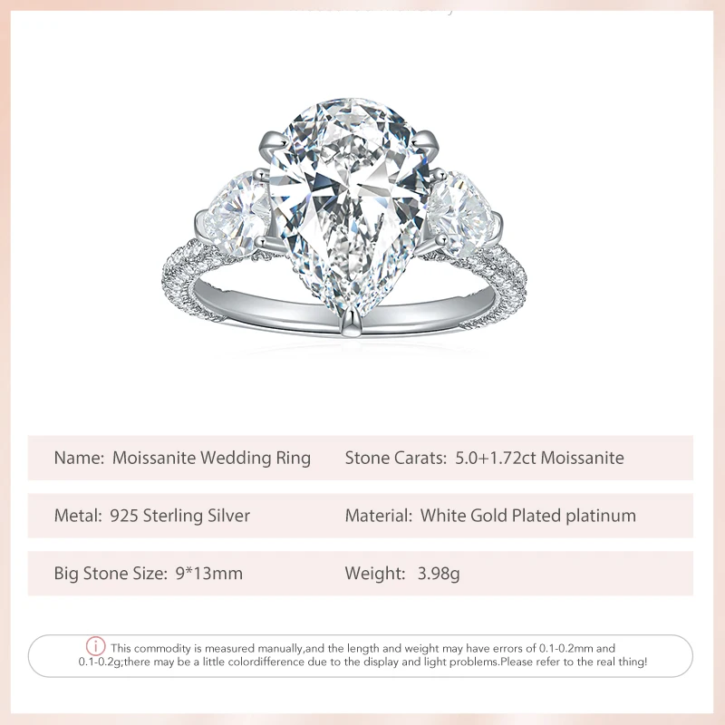 Follow Cloud 9*13mm Moissanite Ring D Color 6.72ct Round Cut 925 Sterling Silver Engagement Wedding Rings for Women Fine Jewelry