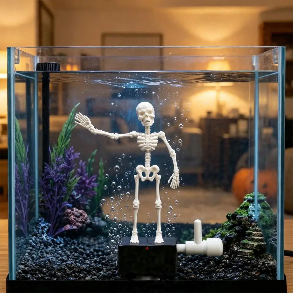 Halloween Aquarium Decorations Fish Tank Skeleton Ornament Halloween Aquarium Dancing Skeleton Ornament Bubble-driven Moving