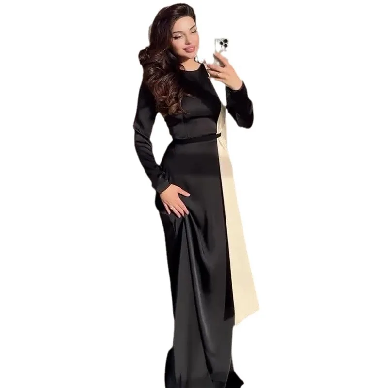 Ele Color Blo Design Faionable femmes Dr automne 2024 jupe Midi tricoté Polyester longue robe de bal Sve