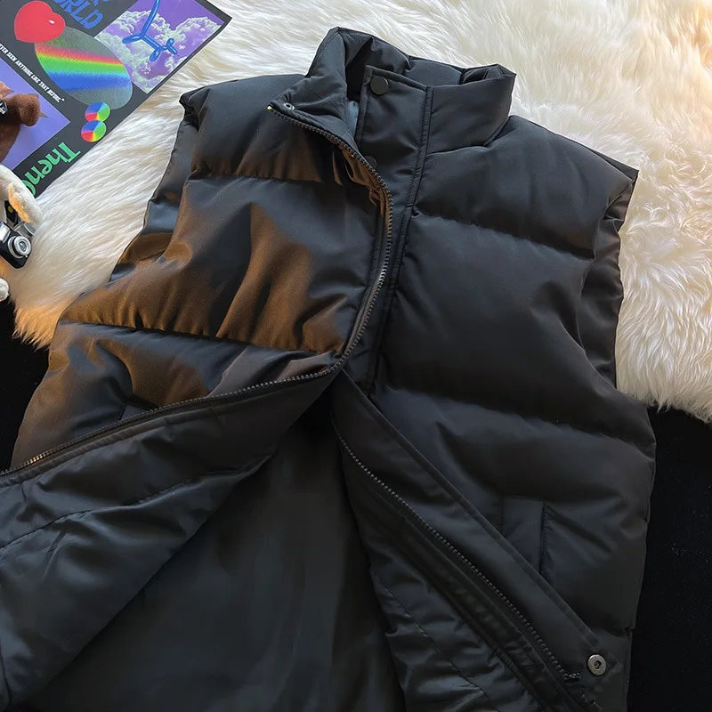 다운 코트 솔리드 남성용 지퍼 파카 커버드 버튼 다운 베스트 스탠드 칼라 스플라이스 포켓 긴팔 가디건 루즈 캐주얼