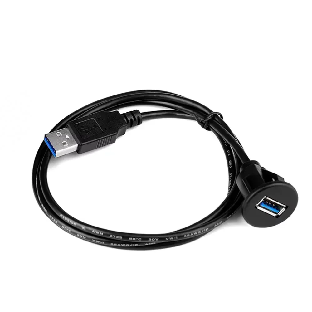 NEW USB 3.0 2.0 Port Male To Female Waterproof Flush Panel Mount Extension Cable with Buckle for Car Truck Boat Motorcycle 1M