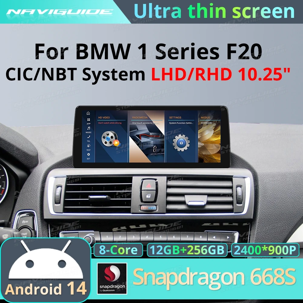 

NAVIGUIDE 10.25" Android14 Ultra thin screen For BMW 1 Series F20 F21 Wireless Carplay Android Auto Smart Car Multimedia player